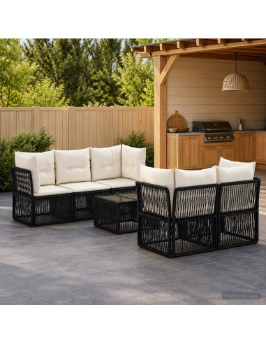 Set Divano da Giardino 6 pz Nero polyrattan