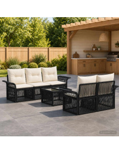 Set Divano da Giardino 6 pz Nero polyrattan