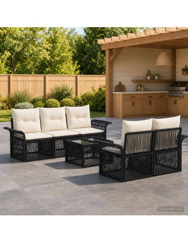 Set Divano da Giardino 6 pz Nero polyrattan