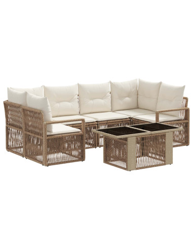 Set Divano da Giardino 7 pz Beige e Bianco Crema polyrattan