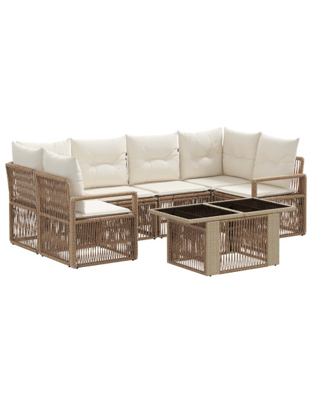 Set Divano da Giardino 7 pz Beige e Bianco Crema polyrattan