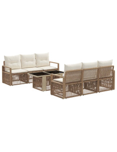 Set Divano da Giardino 7 pz Beige e Bianco Crema polyrattan 2