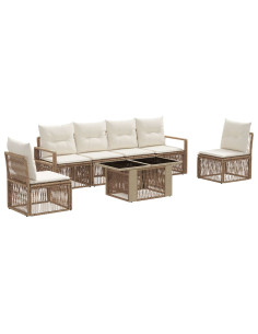 Set Divano da Giardino 7 pz Beige e Bianco Crema polyrattan 2