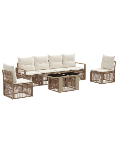 Set Divano da Giardino 7 pz Beige e Bianco Crema polyrattan