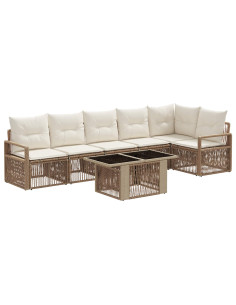 Set Divano da Giardino 7 pz Beige e Bianco Crema polyrattan 2