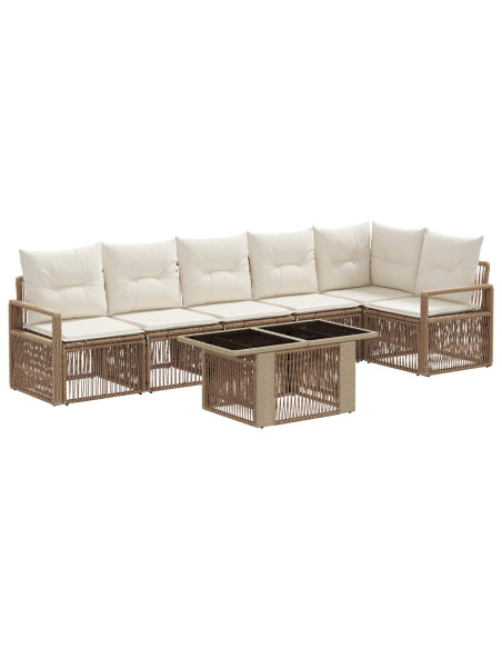 Set Divano da Giardino 7 pz Beige e Bianco Crema polyrattan
