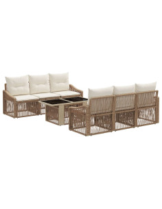 Set Divano da Giardino 7 pz Beige e Bianco Crema polyrattan 2