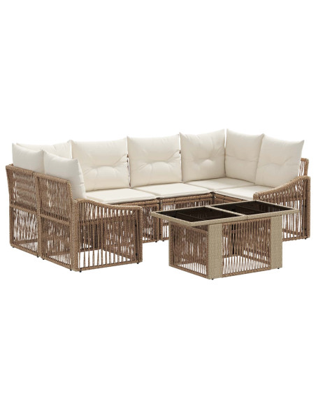 Set Divano da Giardino 7 pz Beige e Bianco Crema polyrattan