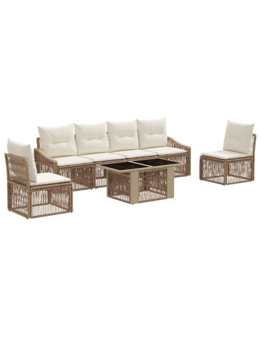 Set Divano da Giardino 7 pz Beige e Bianco Crema polyrattan