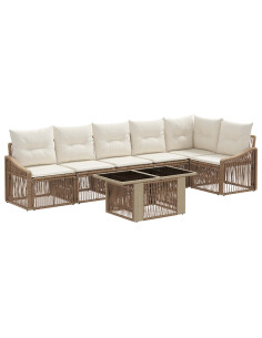 Set Divano da Giardino 7 pz Beige e Bianco Crema polyrattan 2