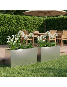 Vaso da giardino 2 pz Argento 100 x 30 x 50 cm Acciaio Inox