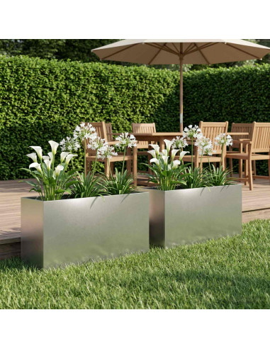 Vaso da giardino 2 pz Argento 100 x 30 x 40 cm Acciaio Inox