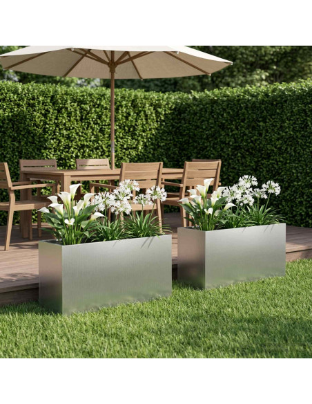 Vaso da giardino 2 pz Argento 100 x 30 x 40 cm Acciaio zincato