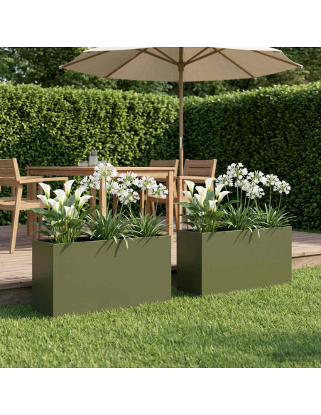 Vaso da giardino 2 pz Verde Oliva 100 x 30 x 40 cm