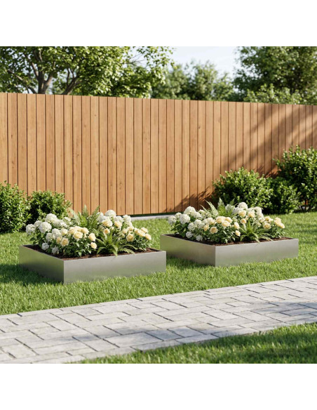 Vaso da giardino 2 pz Argento 100 x 100 x 20 cm Acciaio Inox