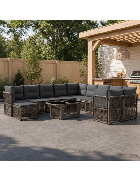 Set Divano da Giardino 12 pz Grigio polyrattan