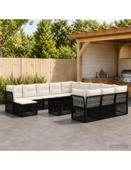 Set Divano da Giardino 13 pz Nero polyrattan
