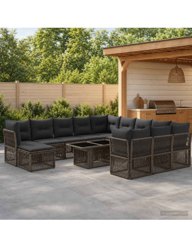 Set Divano da Giardino 13 pz Grigio e Grigio Scuro polyrattan