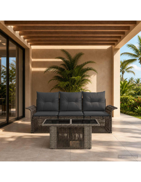 Set Divano da Giardino 4 pz Grigio e Grigio Scuro polyrattan