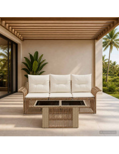 Set Divano da Giardino 4 pz Beige e Bianco Crema polyrattan