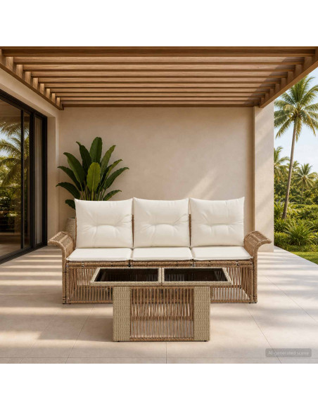 Set Divano da Giardino 4 pz Beige e Bianco Crema polyrattan