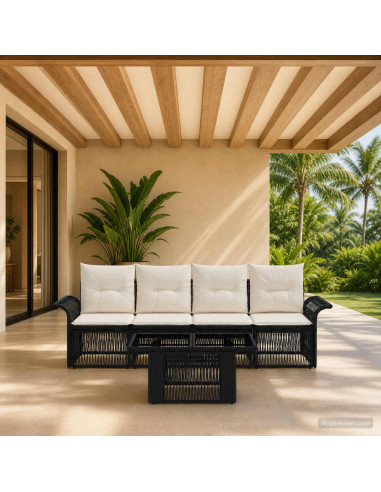 Set Divano da Giardino 5 pz Nero e Bianco Crema polyrattan