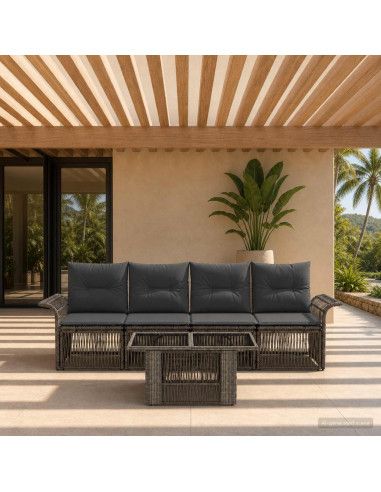 Set Divano da Giardino 5 pz Grigio e Grigio Scuro polyrattan