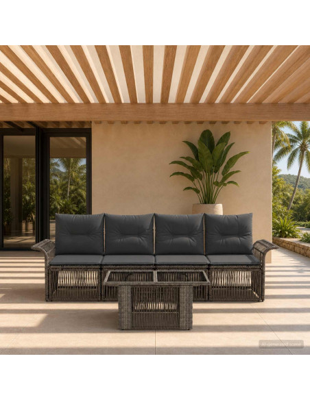 Set Divano da Giardino 5 pz Grigio e Grigio Scuro polyrattan