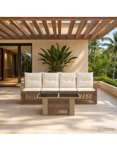 Set Divano da Giardino 5 pz Beige e Bianco Crema polyrattan