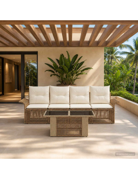 Set Divano da Giardino 5 pz Beige e Bianco Crema polyrattan