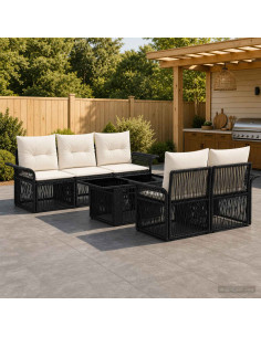 Set Divano da Giardino 6 pz Nero e Bianco Crema polyrattan