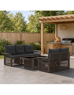 Set Divano da Giardino 6 pz Grigio e Grigio Scuro polyrattan