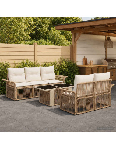 Set Divano da Giardino 6 pz Beige e Bianco Crema polyrattan