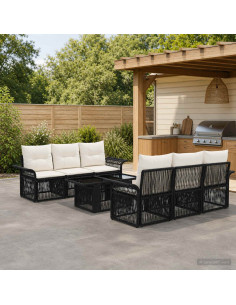 Set Divano da Giardino 7 pz Nero e Bianco Crema polyrattan