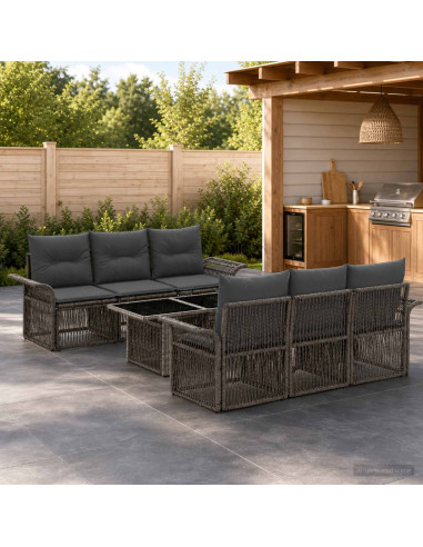 Set Divano da Giardino 7 pz Grigio e Grigio Scuro polyrattan