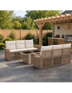 Set Divano da Giardino 7 pz Beige e Bianco Crema polyrattan