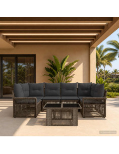 Set Divano da Giardino 7 pz Grigio e Grigio Scuro polyrattan