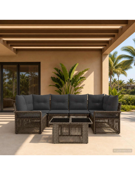 Set Divano da Giardino 7 pz Grigio e Grigio Scuro polyrattan