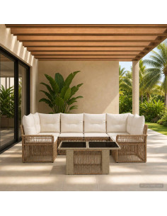 Set Divano da Giardino 7 pz Beige e Bianco Crema polyrattan
