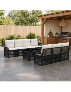 Set Divano da Giardino 8 pz Nero e Bianco Crema polyrattan