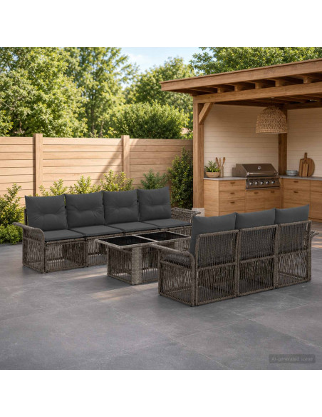 Set Divano da Giardino 8 pz Grigio e Grigio Scuro polyrattan