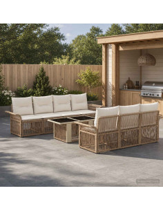 Set Divano da Giardino 8 pz Beige e Bianco Crema polyrattan