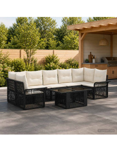 Set Divano da Giardino 8 pz Nero e Bianco Crema polyrattan