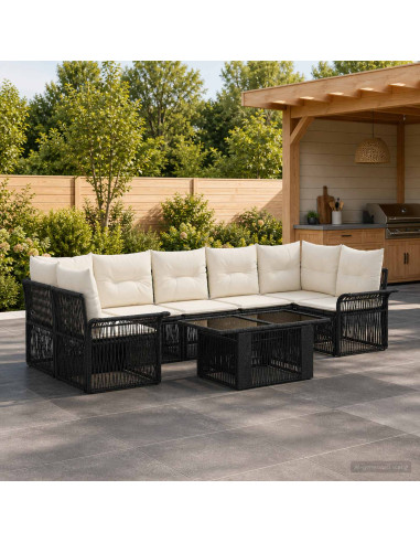Set Divano da Giardino 8 pz Nero e Bianco Crema polyrattan