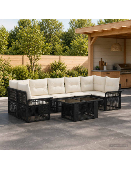 Set Divano da Giardino 8 pz Nero e Bianco Crema polyrattan