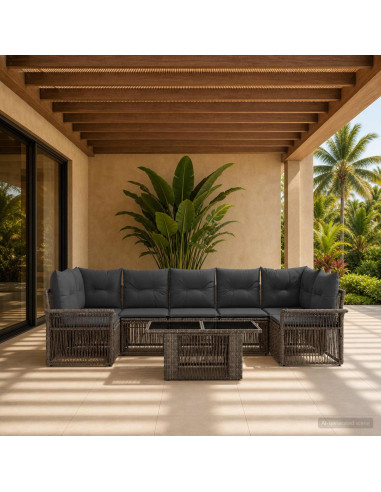 Set Divano da Giardino 8 pz Grigio e Grigio Scuro polyrattan