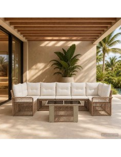 Set Divano da Giardino 8 pz Beige e Bianco Crema polyrattan