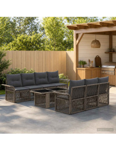 Set Divano da Giardino 9 pz Grigio e Grigio Scuro polyrattan