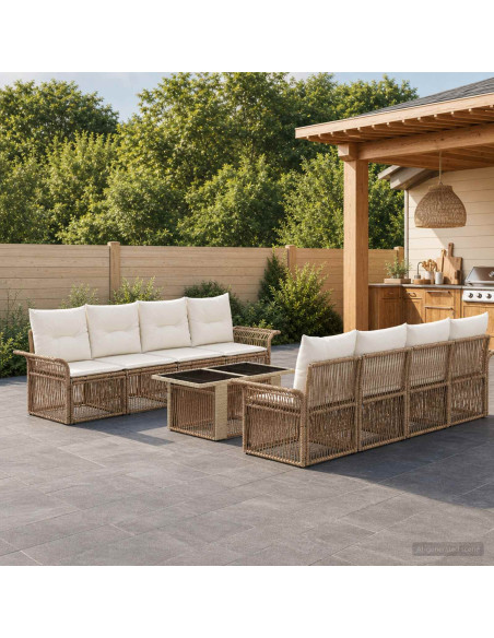 Set Divano da Giardino 9 pz Beige e Bianco Crema polyrattan