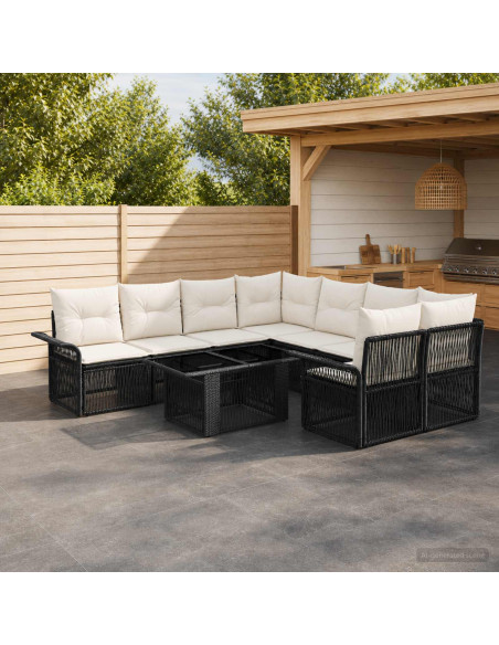 Set Divano da Giardino 9 pz Nero e Bianco Crema polyrattan